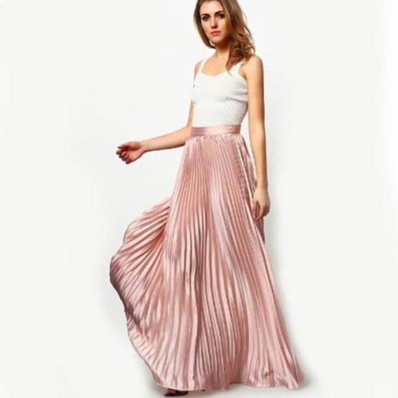 no brand Dresses & Skirts - Pink maxi satin pleaded long skirt